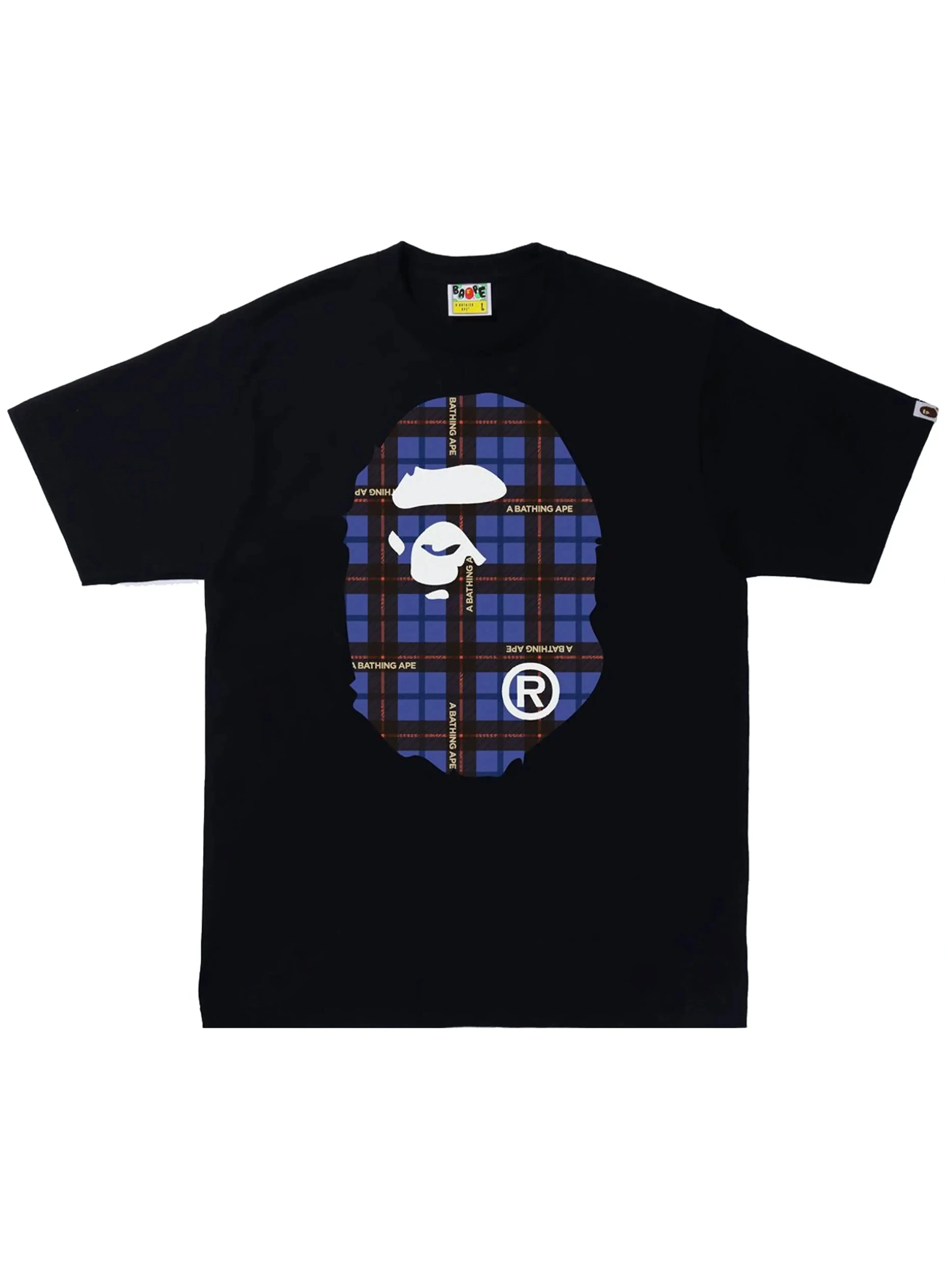 A Bathing Ape Check Big Ape Head Tee Black/Blue