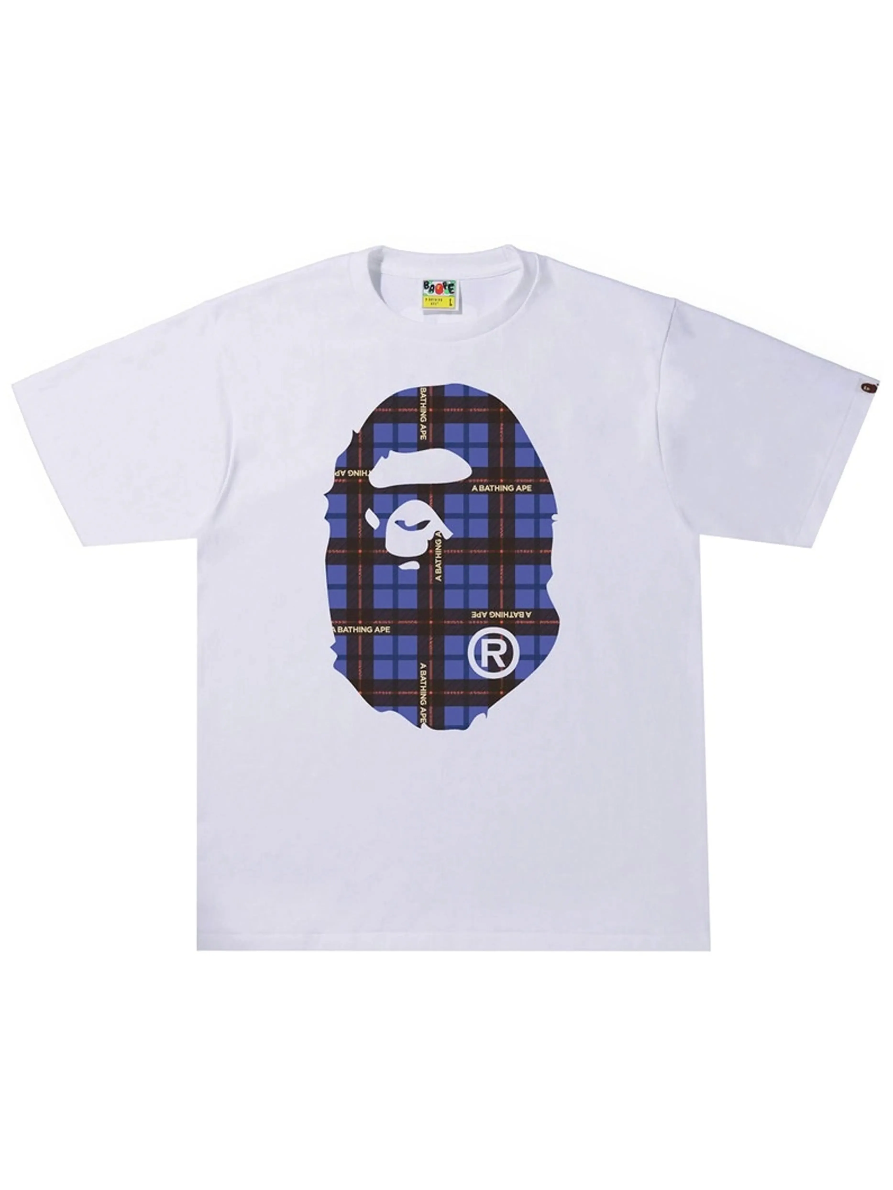 A Bathing Ape Check Big Ape Head Tee White/Blue