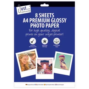 A4 Glossy Photo Paper - 8 Sheets Bright White Paper 210gsm Quick Drying Print Inkjet