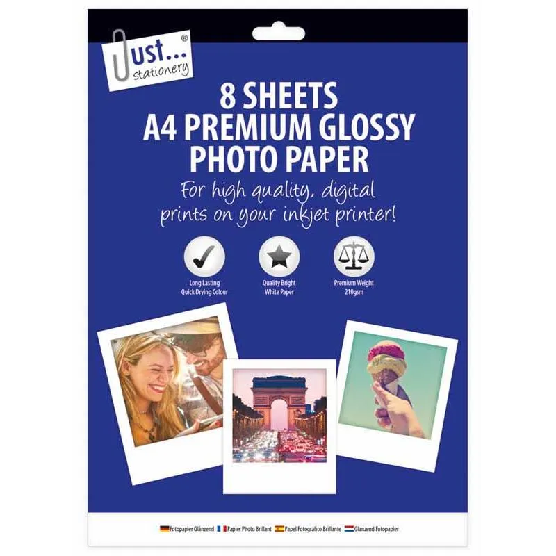 A4 Glossy Photo Paper - 8 Sheets Bright White Paper 210gsm Quick Drying Print Inkjet