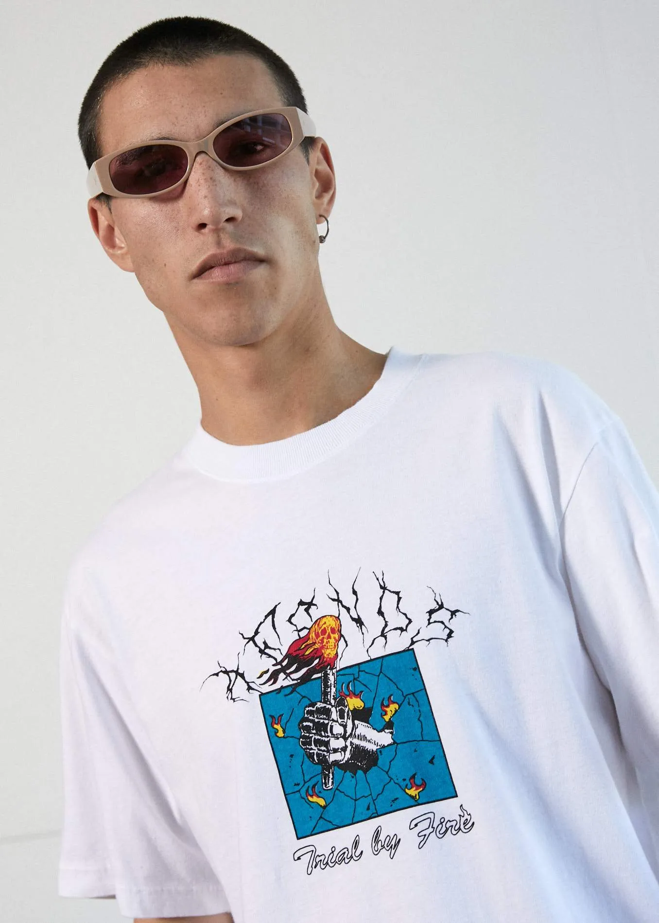 Afends Mens Trial By Fire - Retro Fit Tee - White