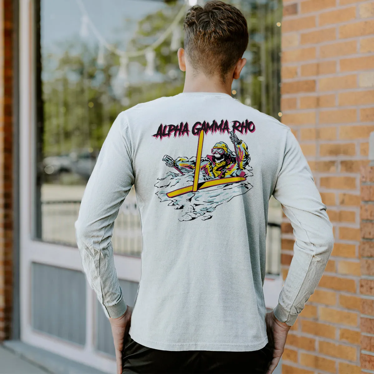 AGR Comfort Colors White Long Sleeve Ski-leton Tee