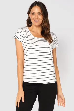 Bamboo Eadie Tee  - White Black Stripe