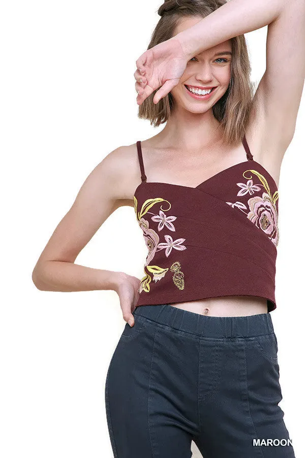 Beaded & Embroidered Crop Top, Maroon