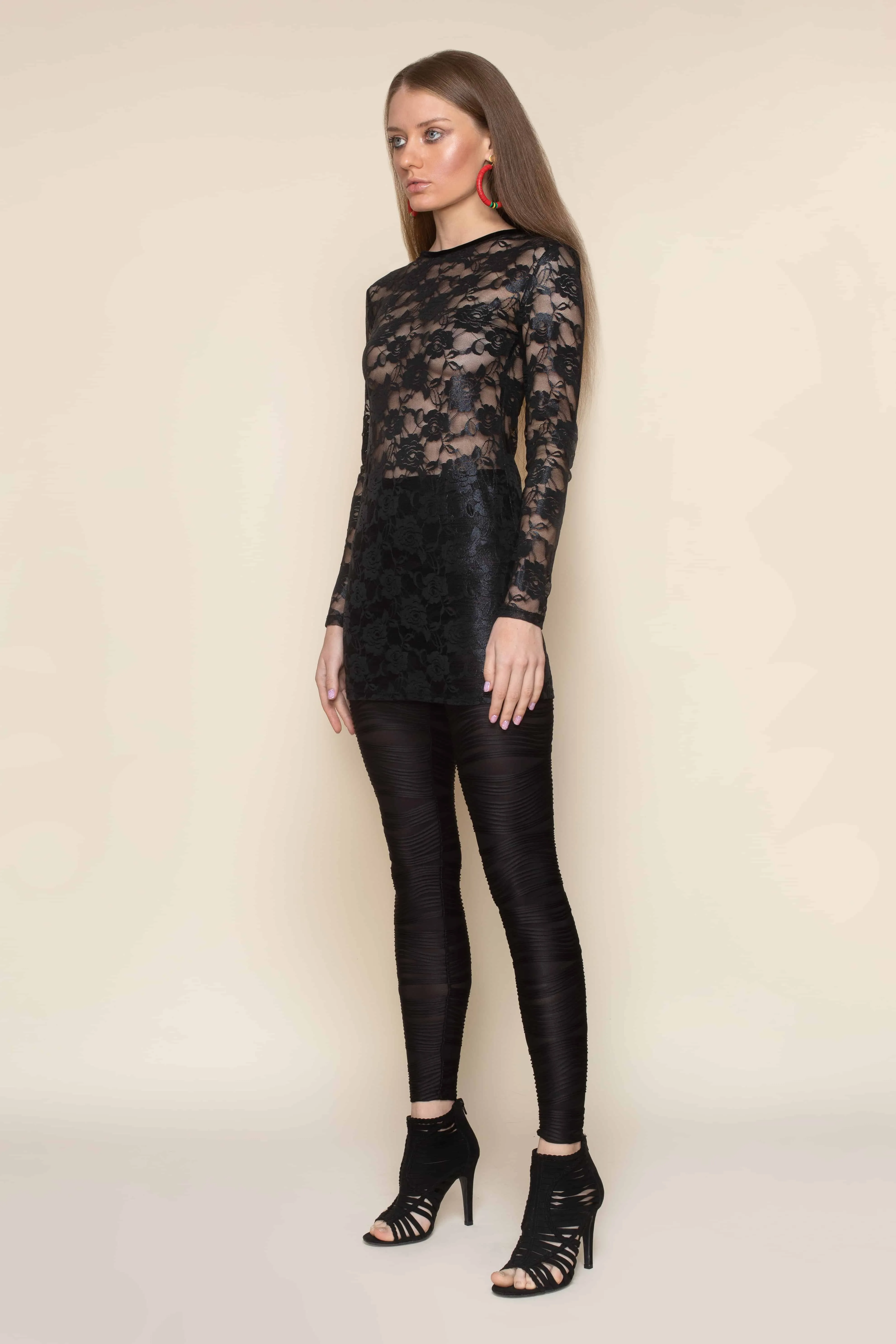 Black Mystique Metallic Stretch Lace Tunic