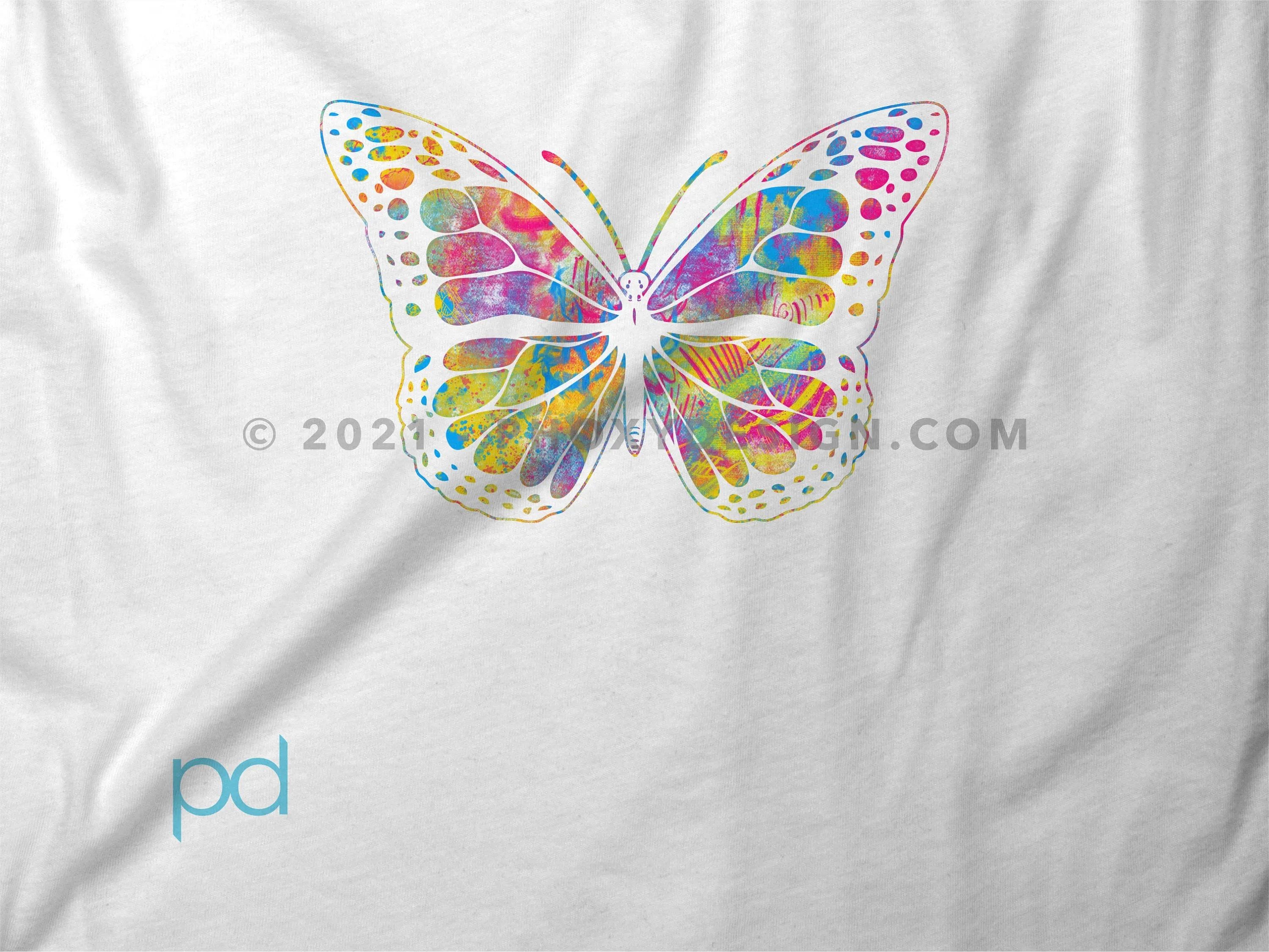 Butterfly T-Shirt, Brightly Coloured Butterfly Gift Idea, Vibrant & Beautiful Pink Butterfly Tee Shirt T Top