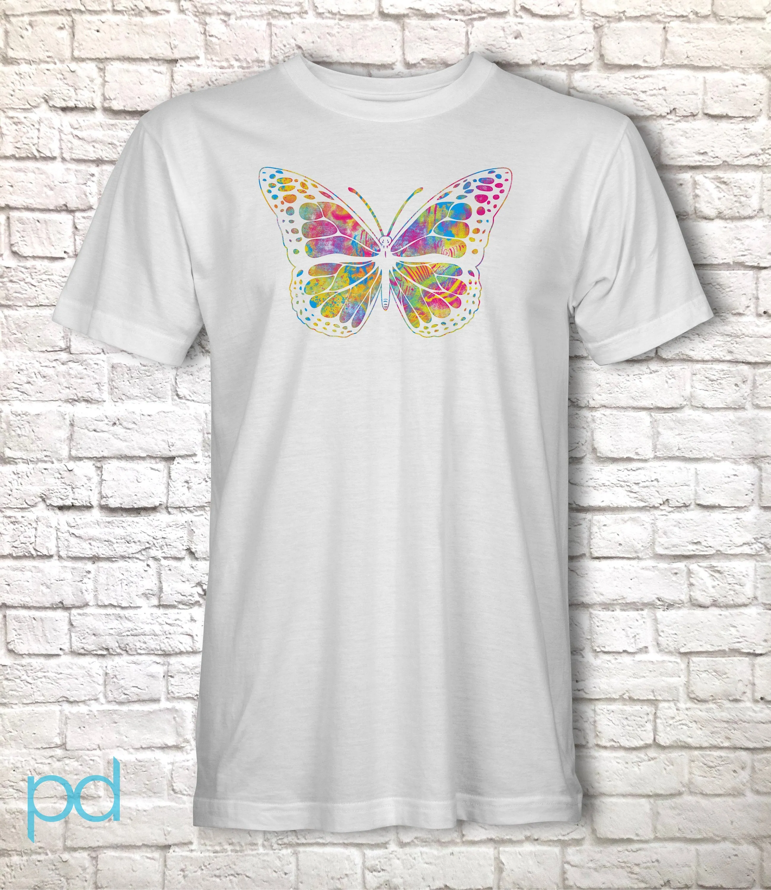 Butterfly T-Shirt, Brightly Coloured Butterfly Gift Idea, Vibrant & Beautiful Pink Butterfly Tee Shirt T Top