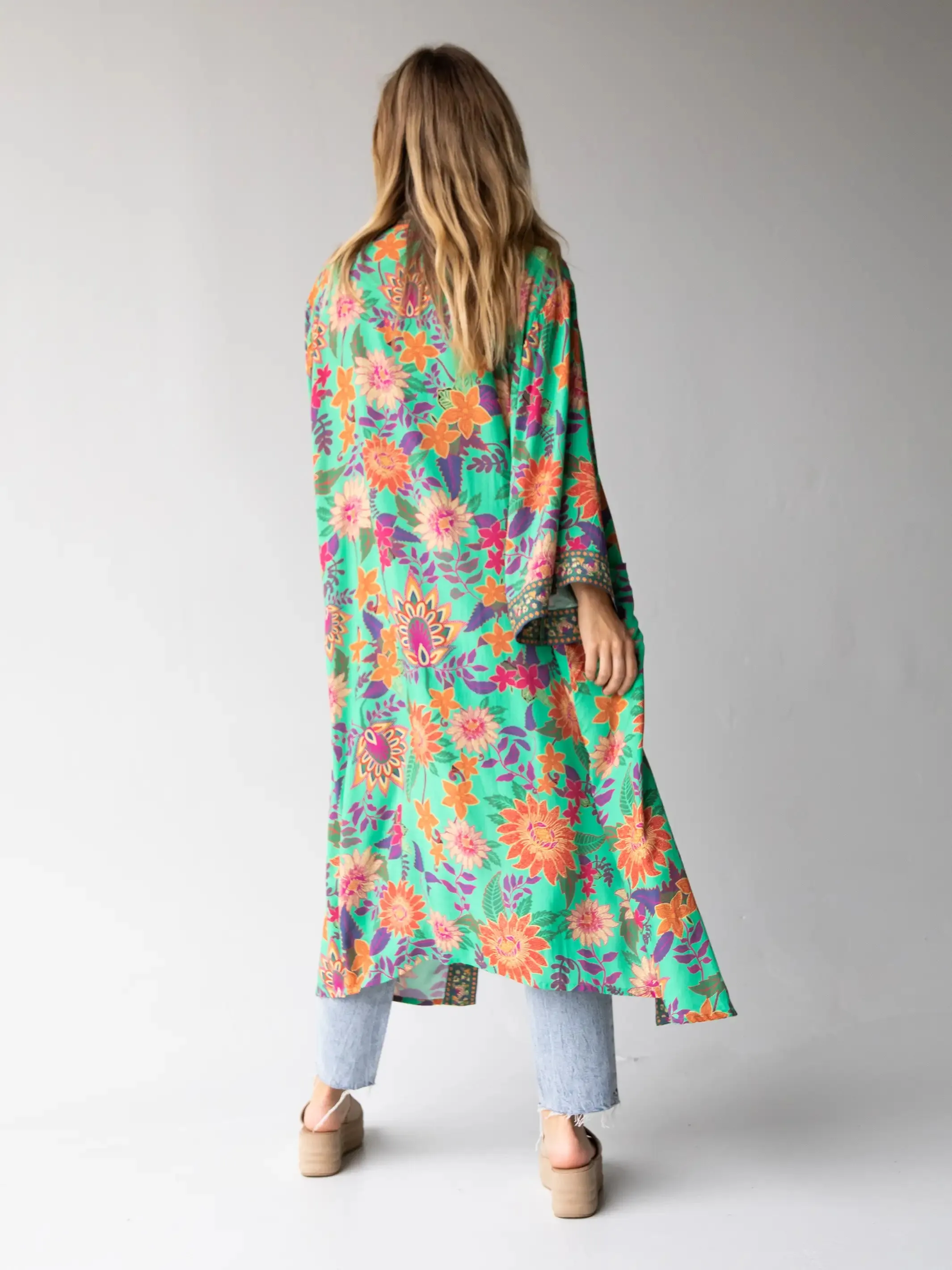 Camila Kimono - Bright Green Floral