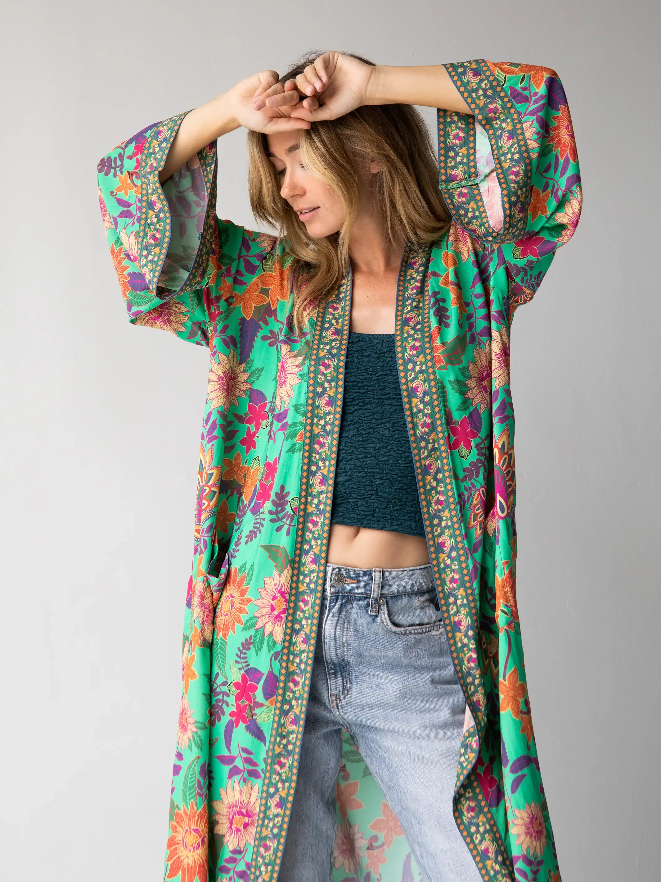 Camila Kimono - Bright Green Floral