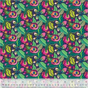 Cotton Fabric CAMILLIA INDIGO from BOTANICA Collection, Windham Fabrics, 54015-3