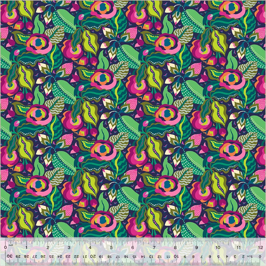 Cotton Fabric CAMILLIA INDIGO from BOTANICA Collection, Windham Fabrics, 54015-3