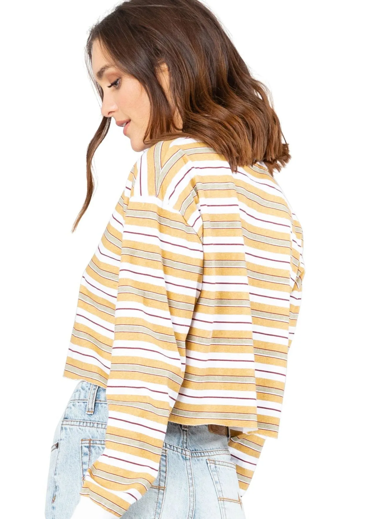 Crossbar Long Sleeve Crop Polo Tee - Ochre