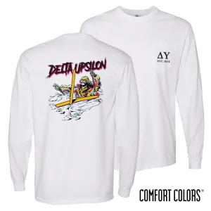 Delta Upsilon Comfort Colors White Long Sleeve Ski-leton Tee