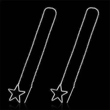 Edgy Wired Star Outline Silver Thread Earrings