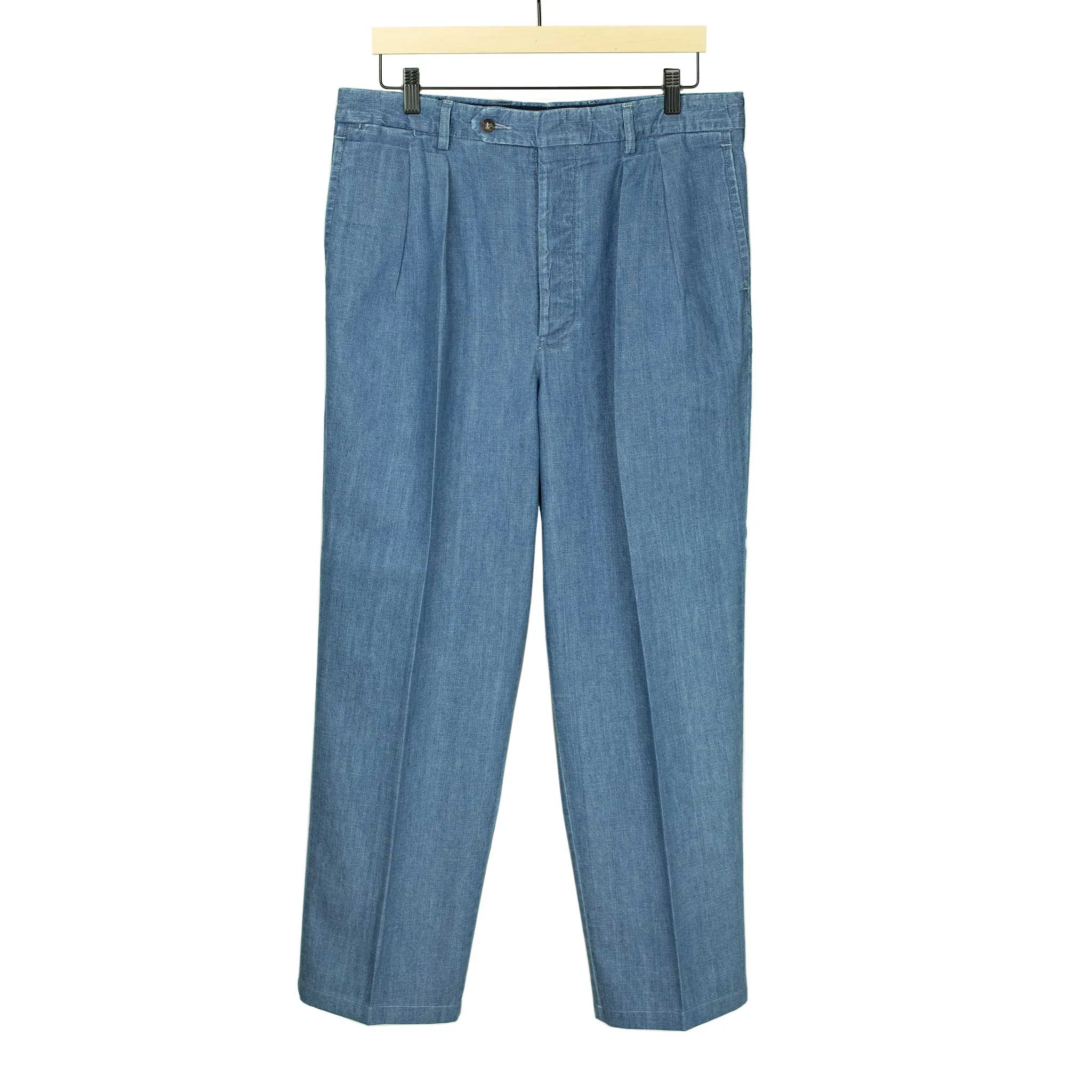 Exclusive Brooklyn double-pleated high-rise wide trousers in washed denim