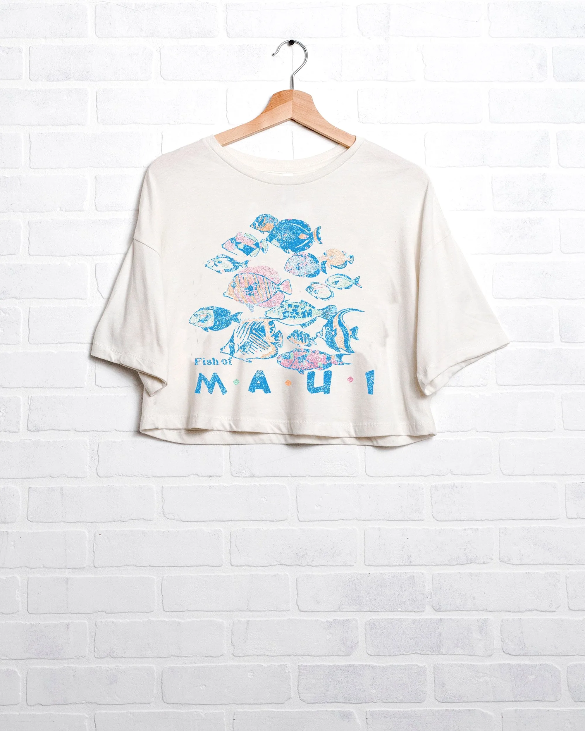 Fish of Maui Off White Cropped Tee