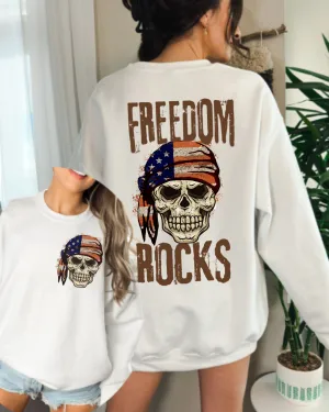 Freedom Rocks Crewneck Sweatshirt or T-Shirt Distressed Design, 4th Of July, Trendy Skeleton Shirt