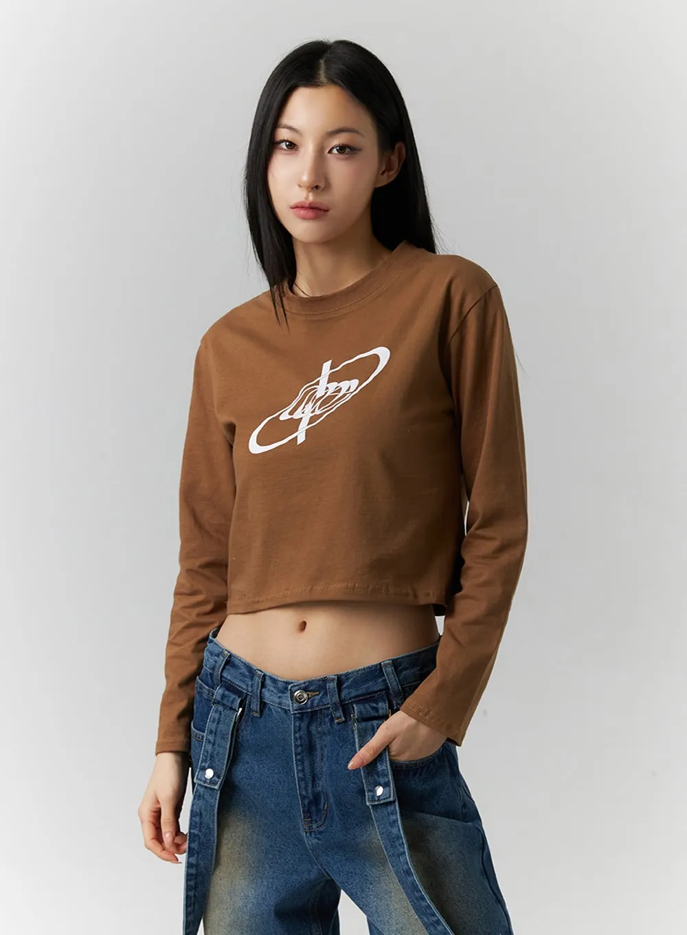 Graphic Long Sleeve Crop Tee ID306