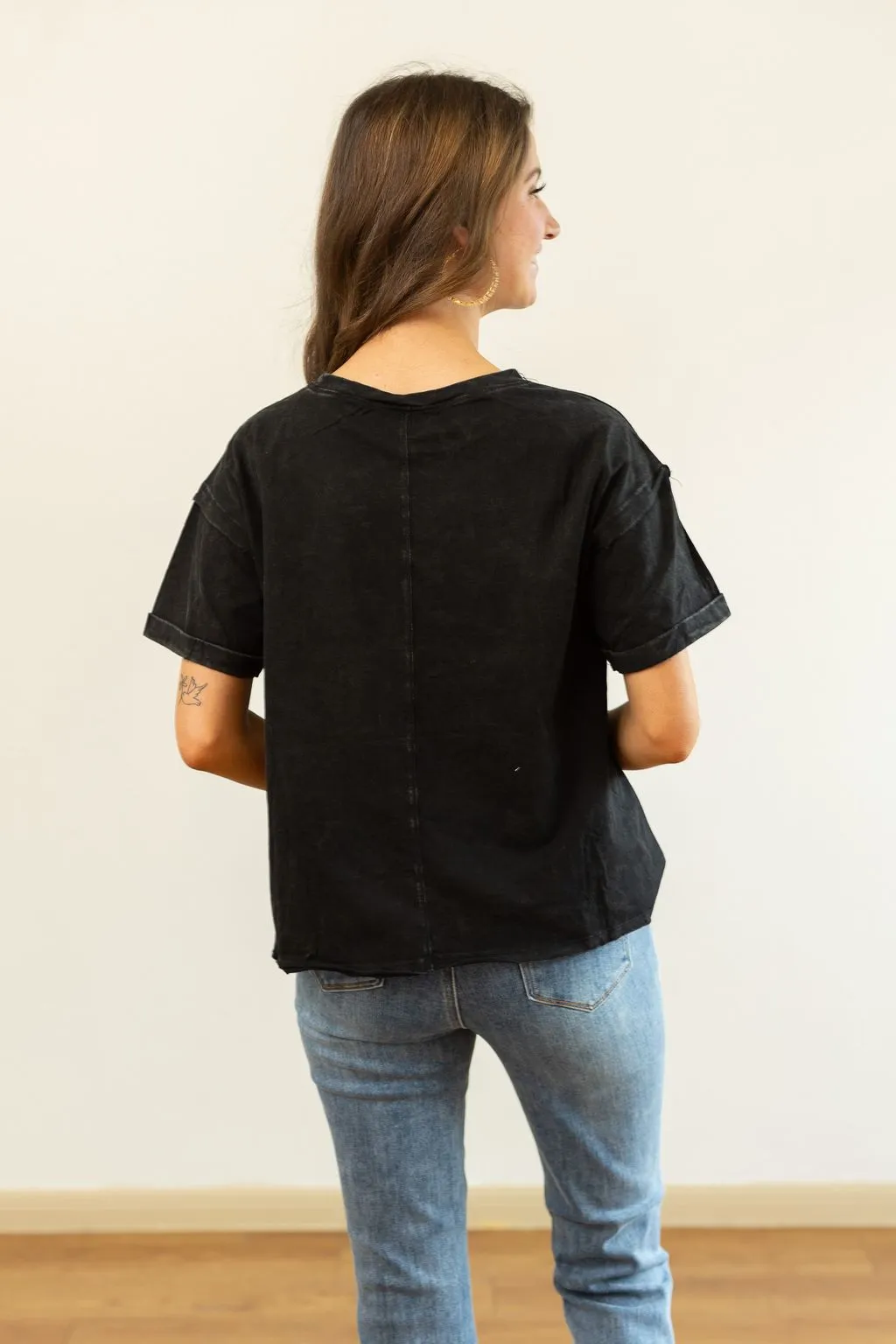 Howdy on Black Split Hem Top