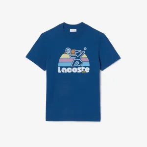 LACOSTE WASHED EFFECT TENNIS PRINT T-SHIRT Men’s -BLUE-HBM