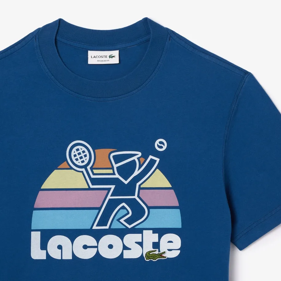 LACOSTE WASHED EFFECT TENNIS PRINT T-SHIRT Men’s -BLUE-HBM