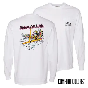 Lambda Chi Comfort Colors White Long Sleeve Ski-leton Tee