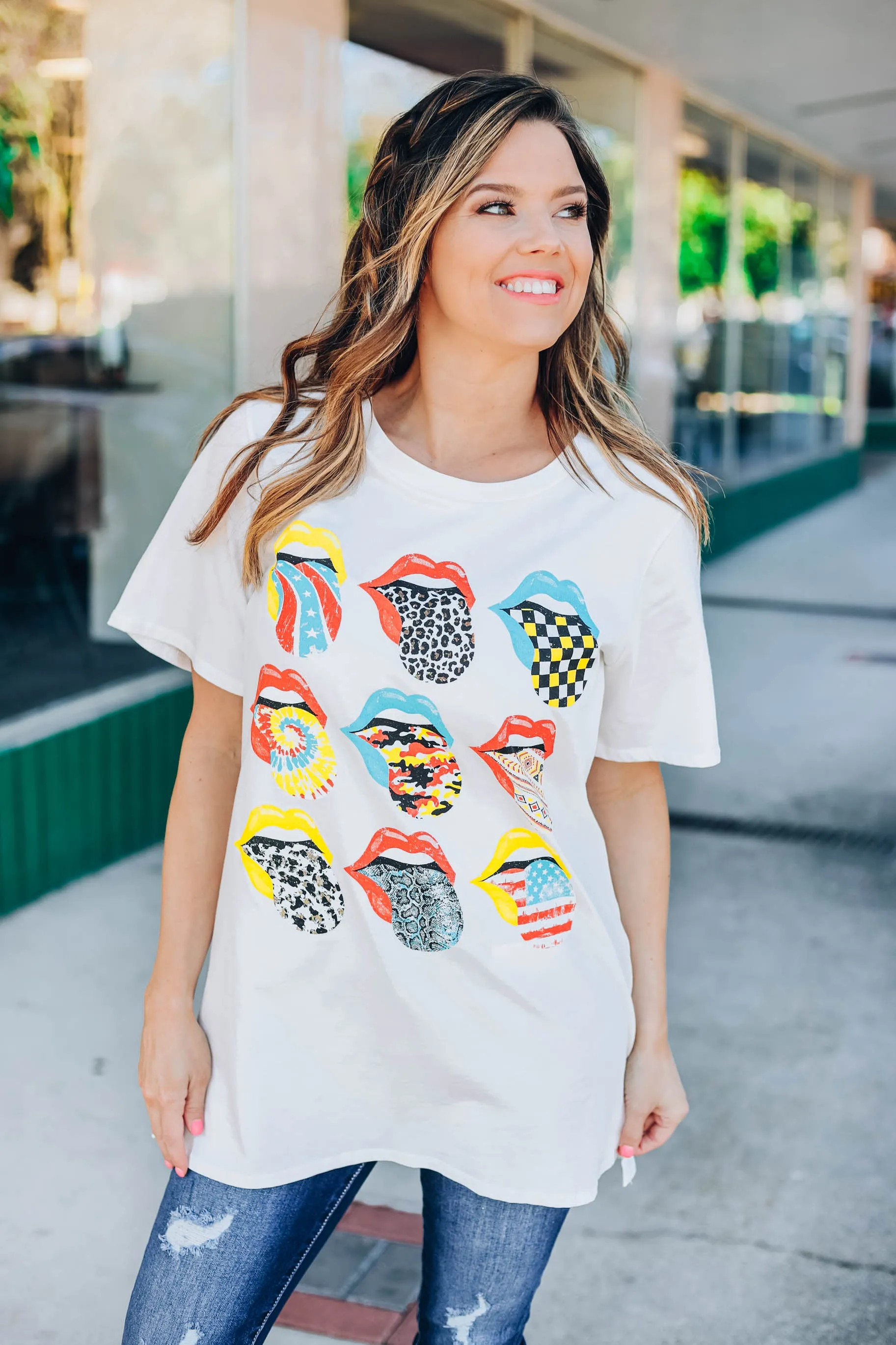 Multi Tongue Print Graphic Tee - White Slightly Imperfect