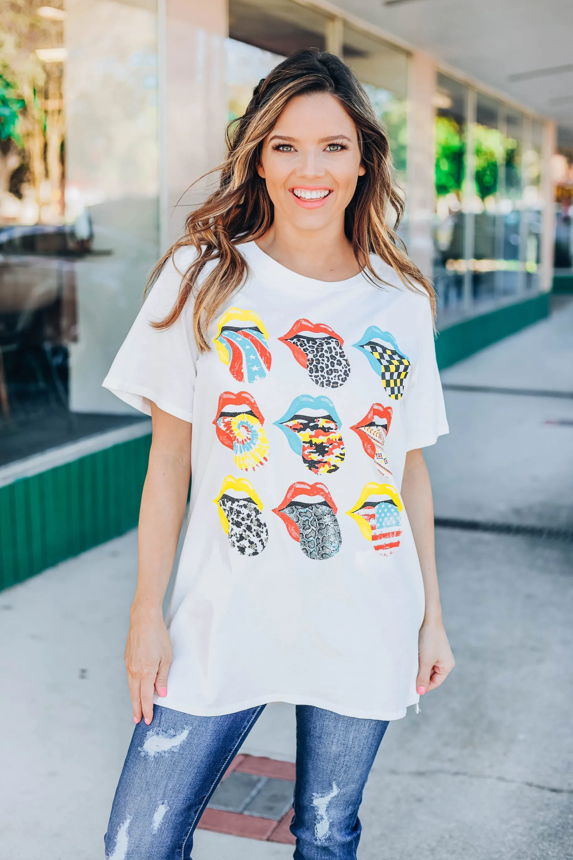 Multi Tongue Print Graphic Tee - White Slightly Imperfect