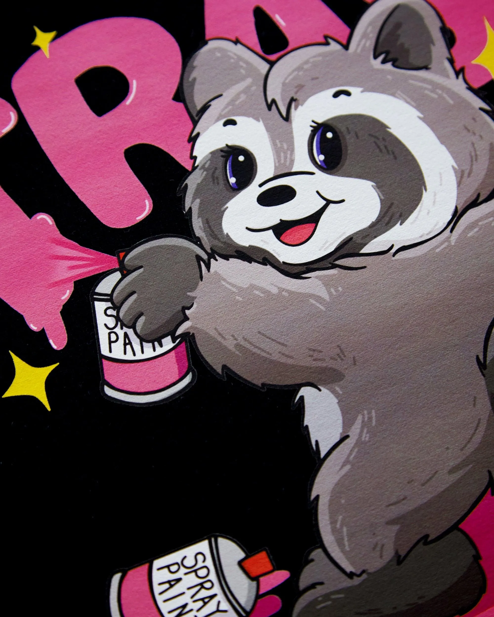 Norman the Racoon Spray Painting Trash on Black -  crop top