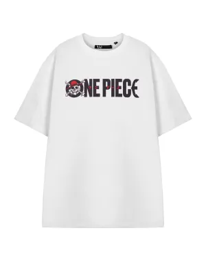 One Piece Logo Cross Bones Mens White Short Sleeved T-Shirt