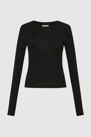 ORGANIC COTTON SOFT RIB LONG SLEEVE TOP - BLACK