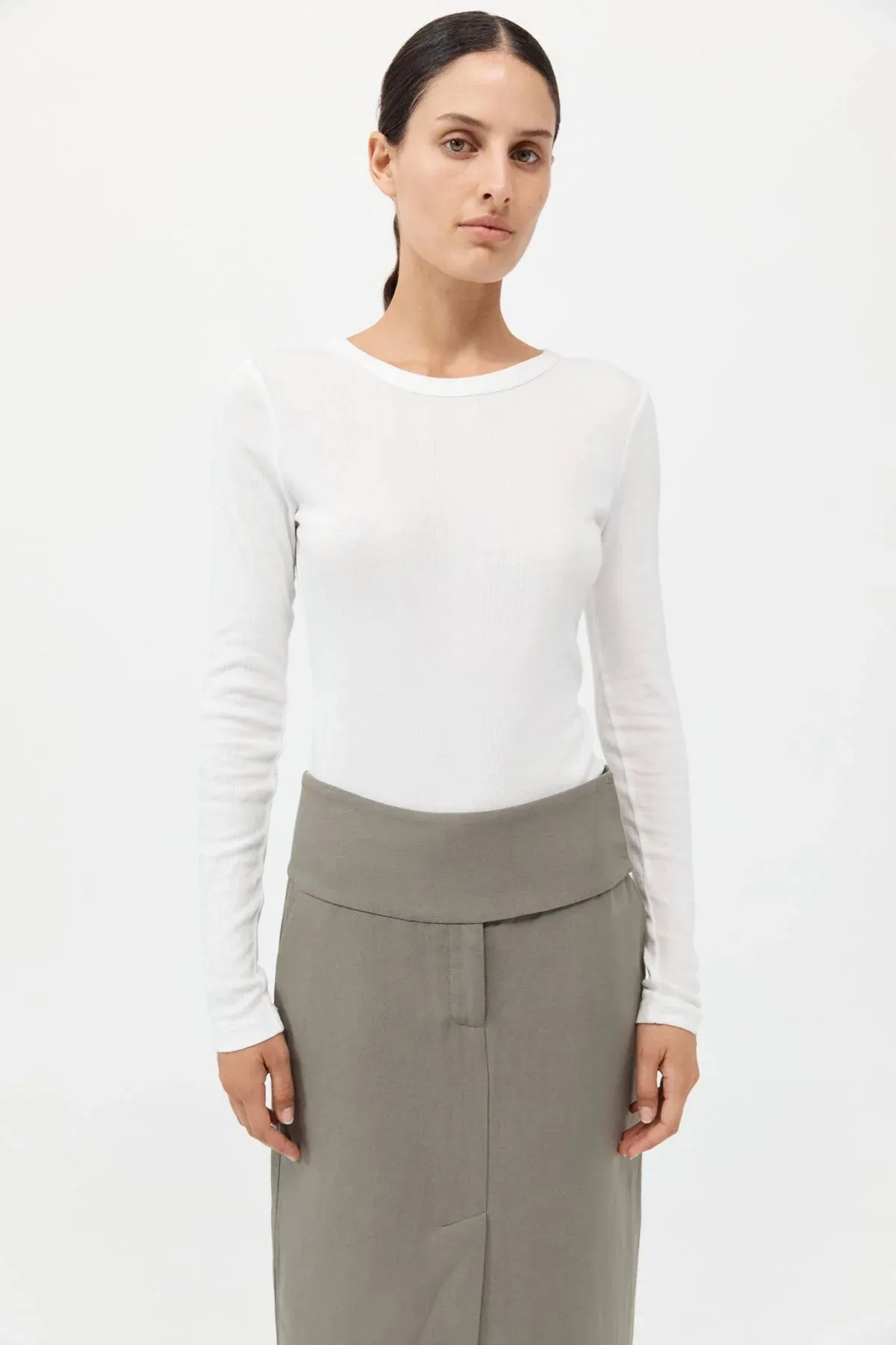 ORGANIC COTTON SOFT RIB LONG SLEEVE TOP - WHITE