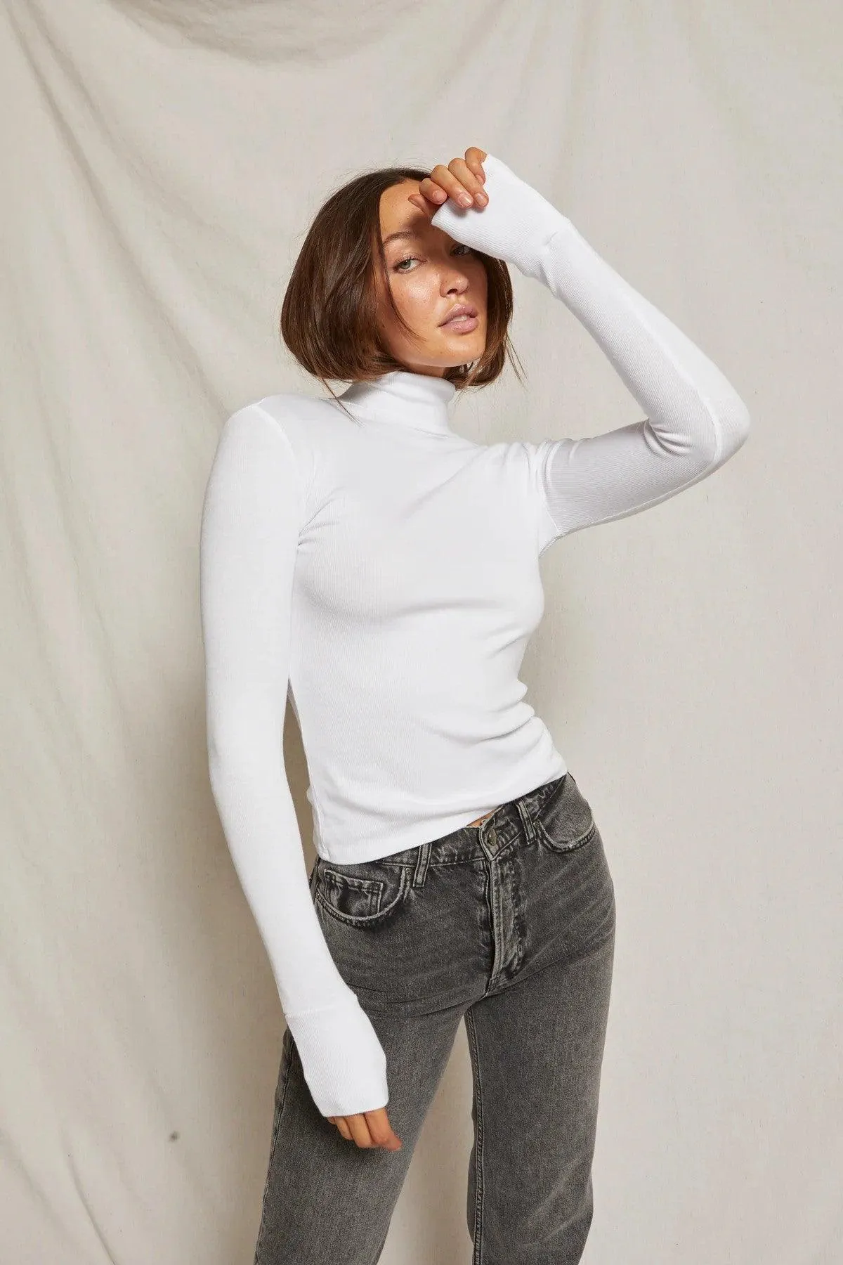 Perfect White Tee - Hayden Ribbed Turtle Neck