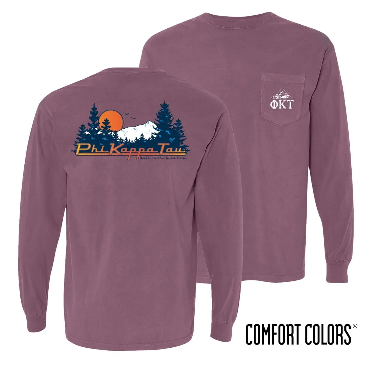 Phi Tau Comfort Colors Berry Retro Wilderness Long Sleeve Pocket Tee