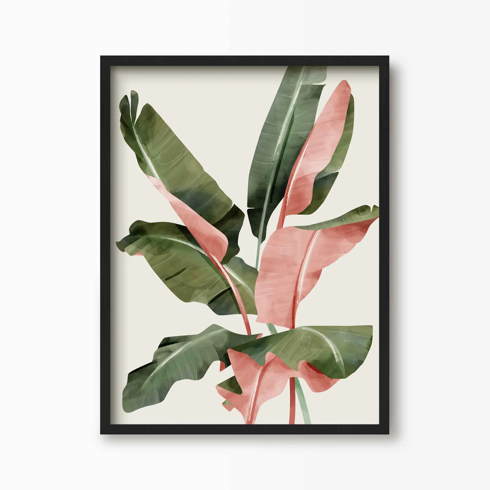 Pink & Green Banana Leaves Art Print