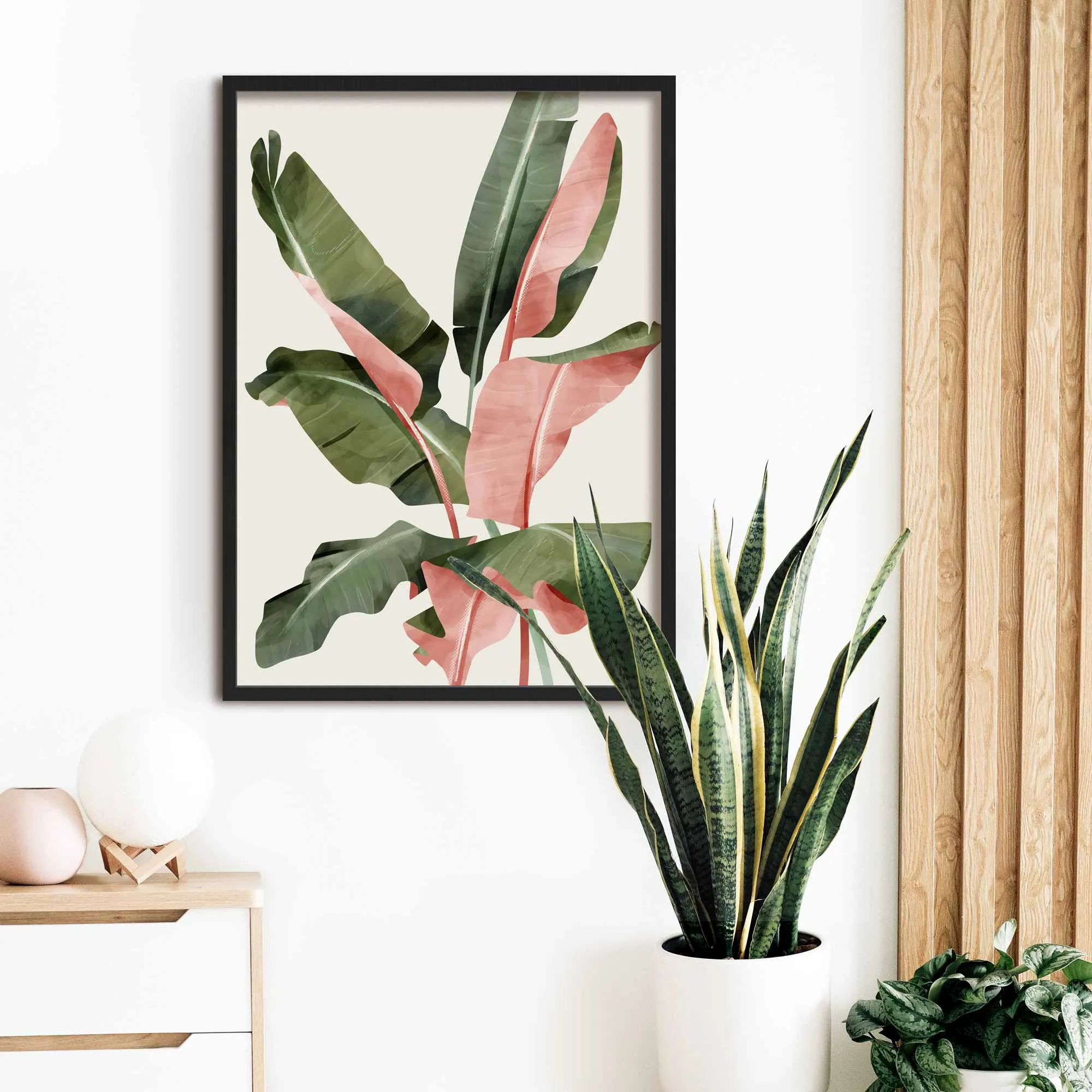 Pink & Green Banana Leaves Art Print