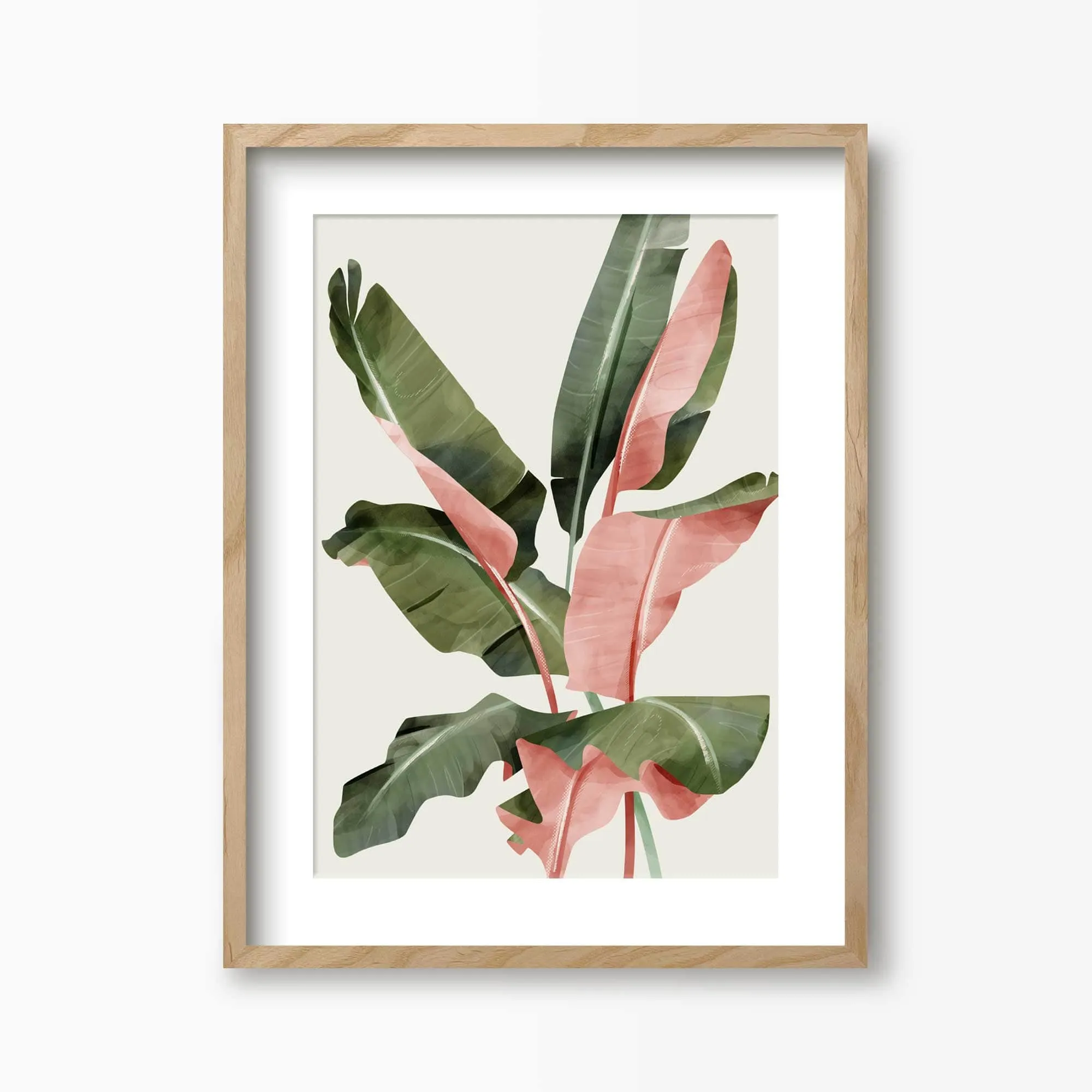 Pink & Green Banana Leaves Art Print