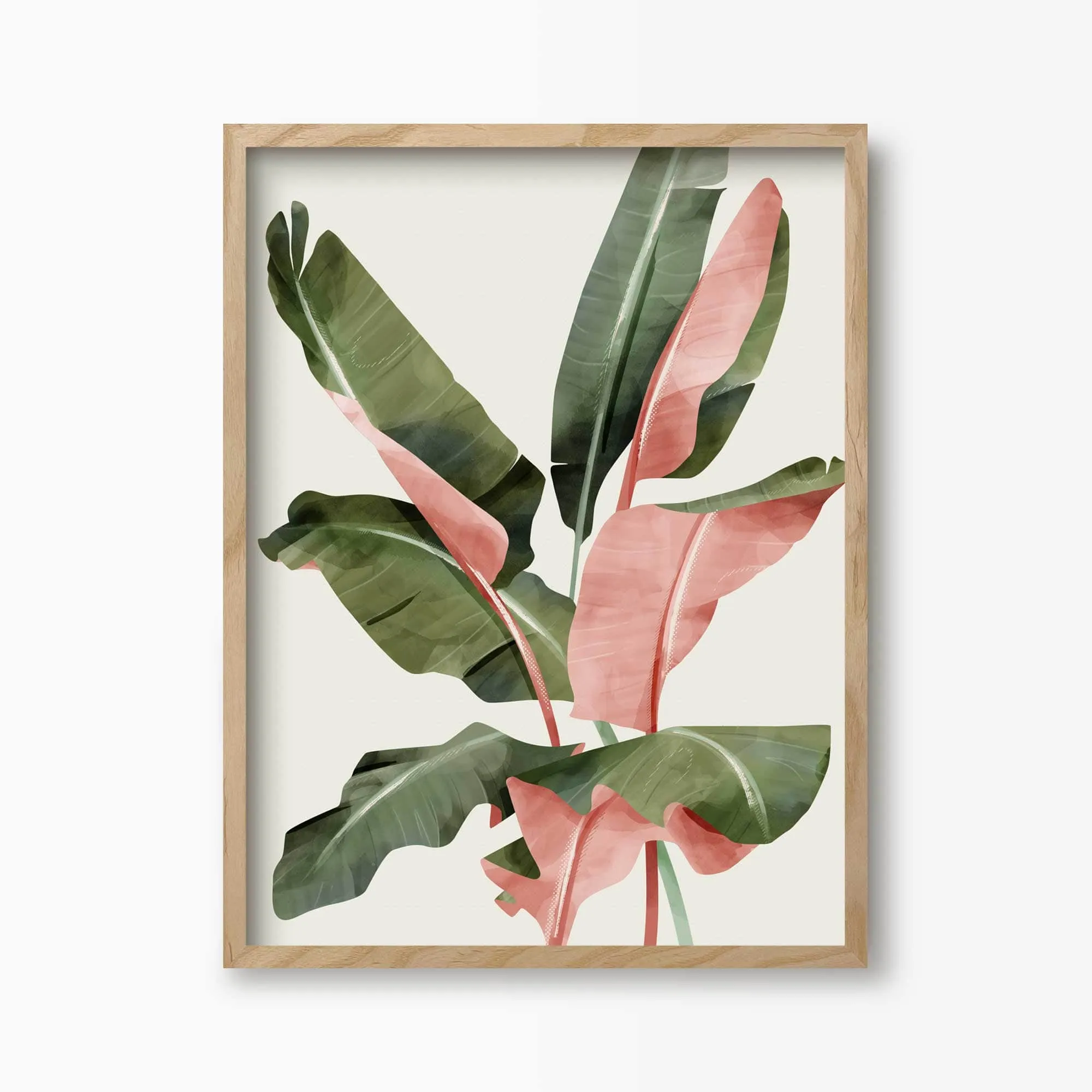 Pink & Green Banana Leaves Art Print