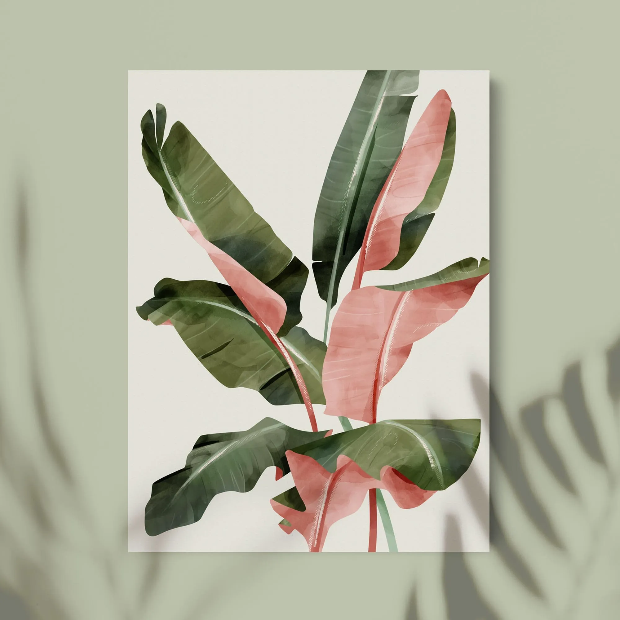 Pink & Green Banana Leaves Art Print