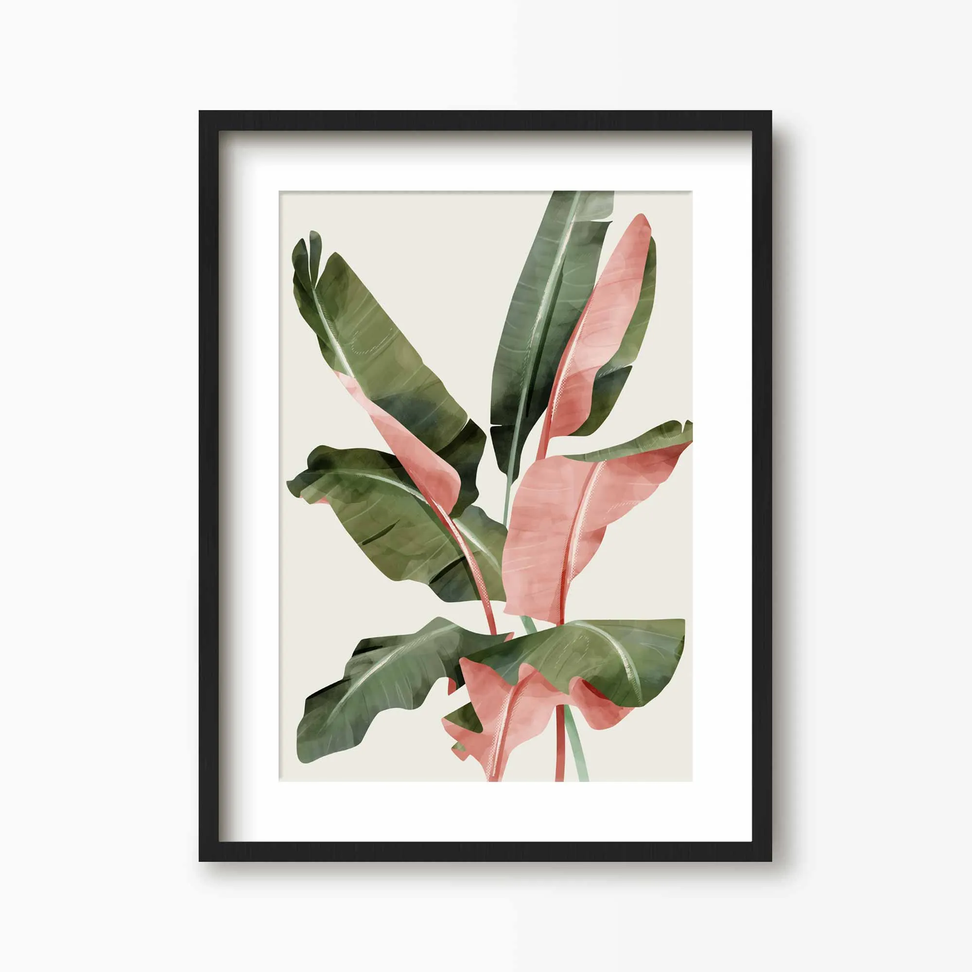 Pink & Green Banana Leaves Art Print