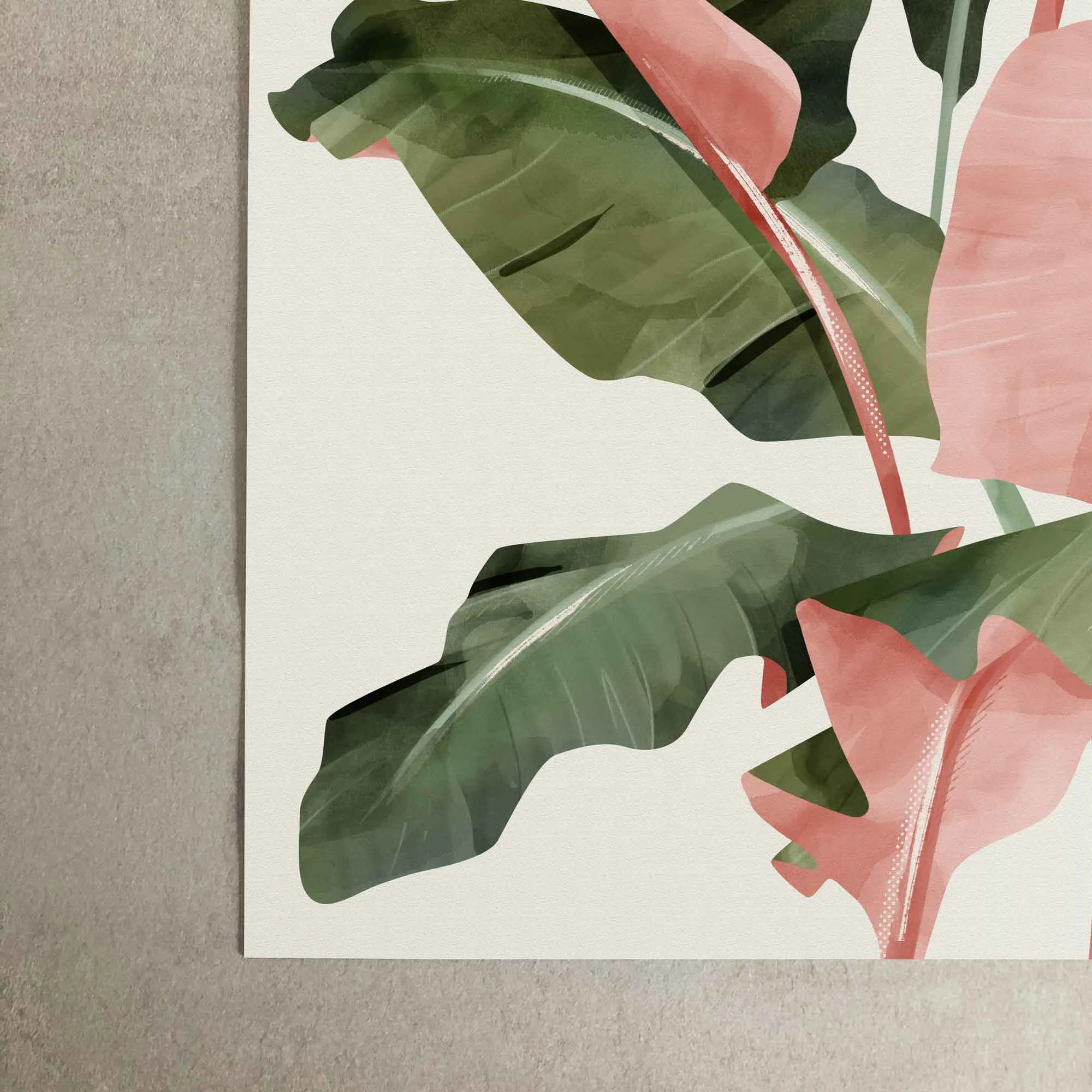 Pink & Green Banana Leaves Art Print