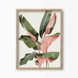 Pink & Green Banana Leaves Art Print