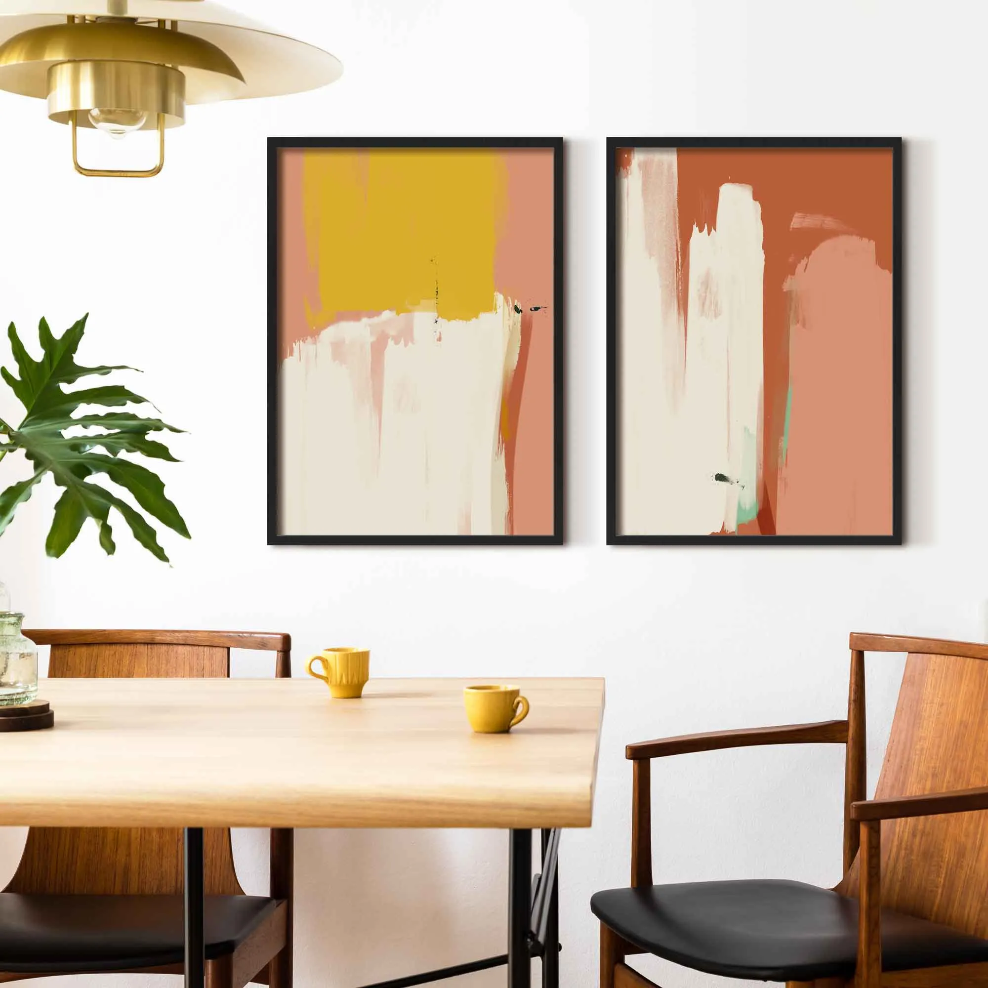 Pink & Yellow Abstract Wall Art Set