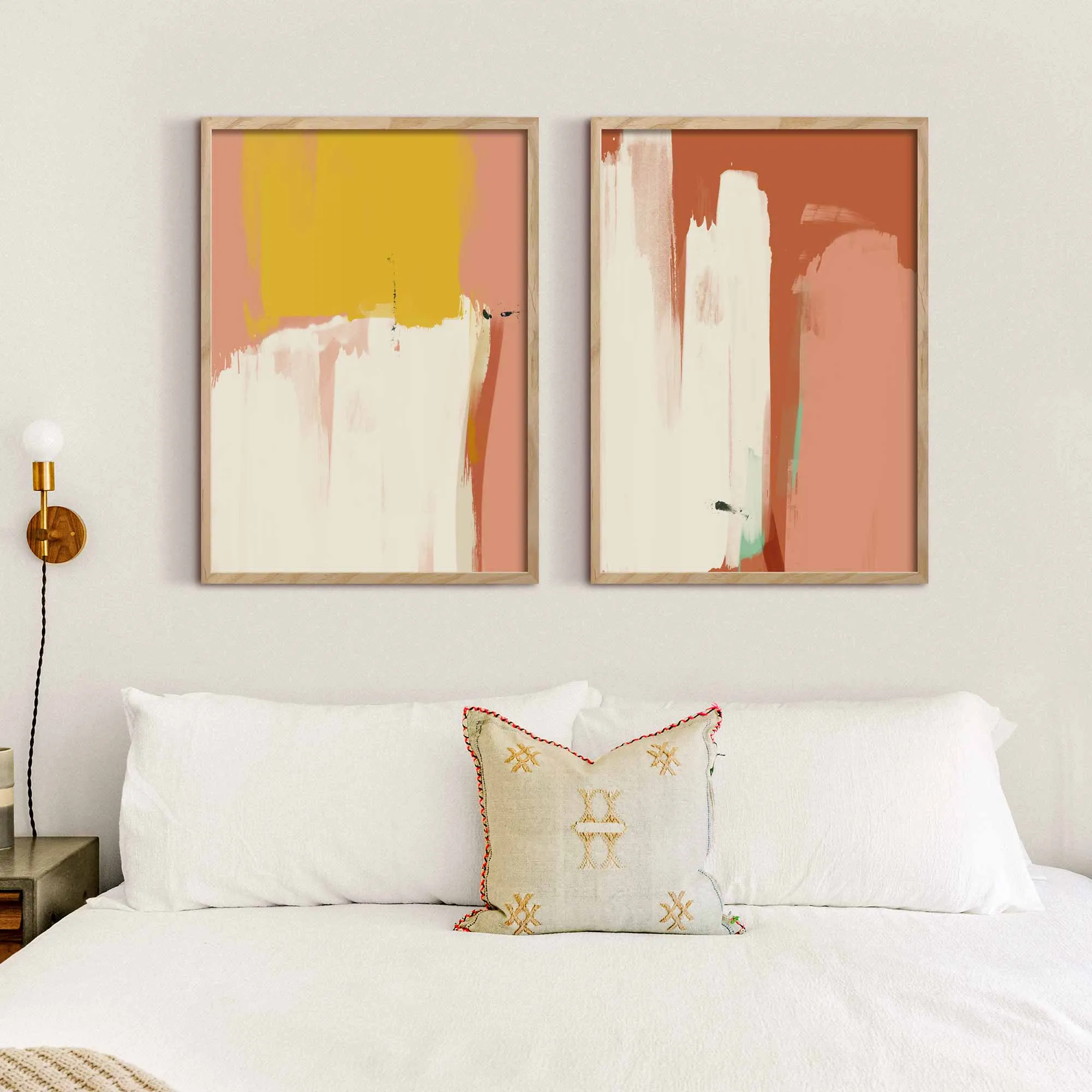 Pink & Yellow Abstract Wall Art Set