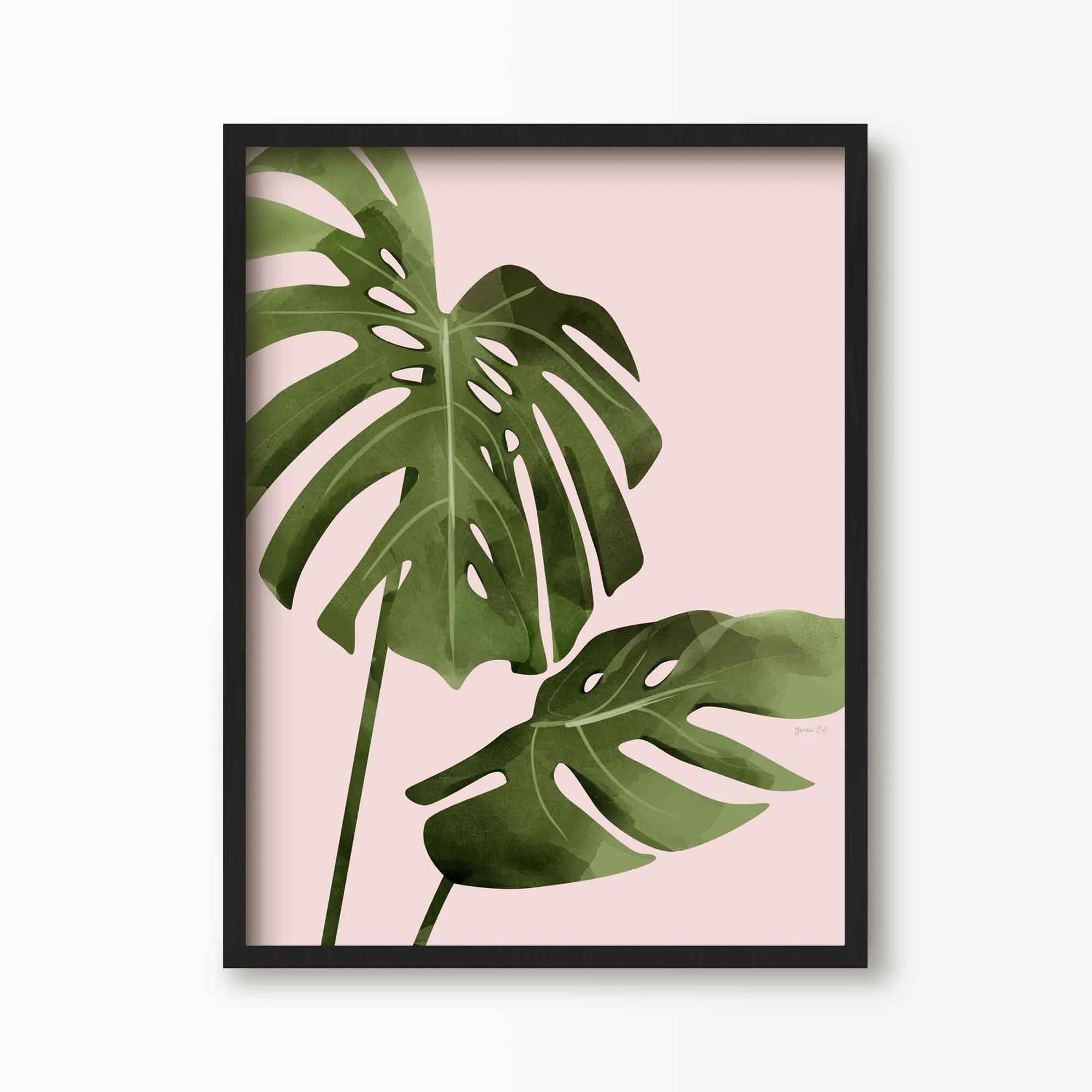 Pink Monstera Leaves Print