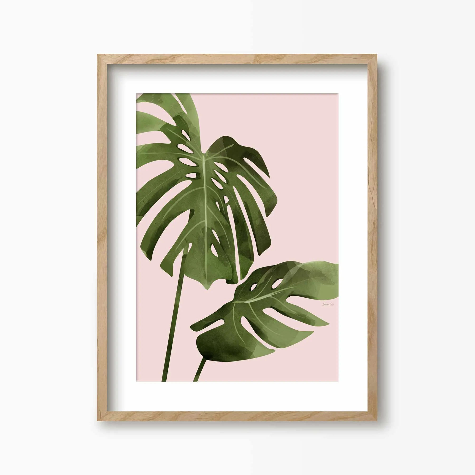 Pink Monstera Leaves Print