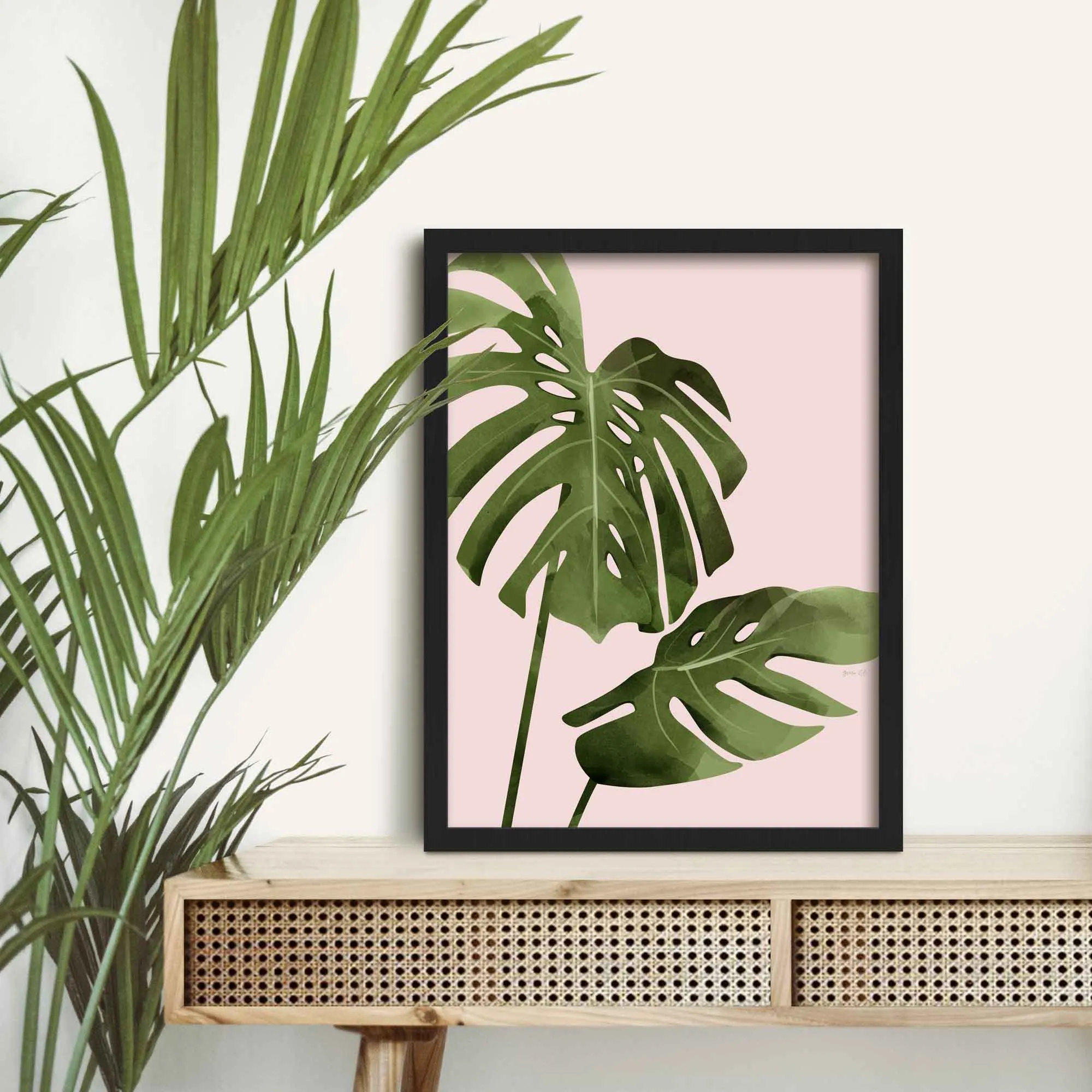 Pink Monstera Leaves Print