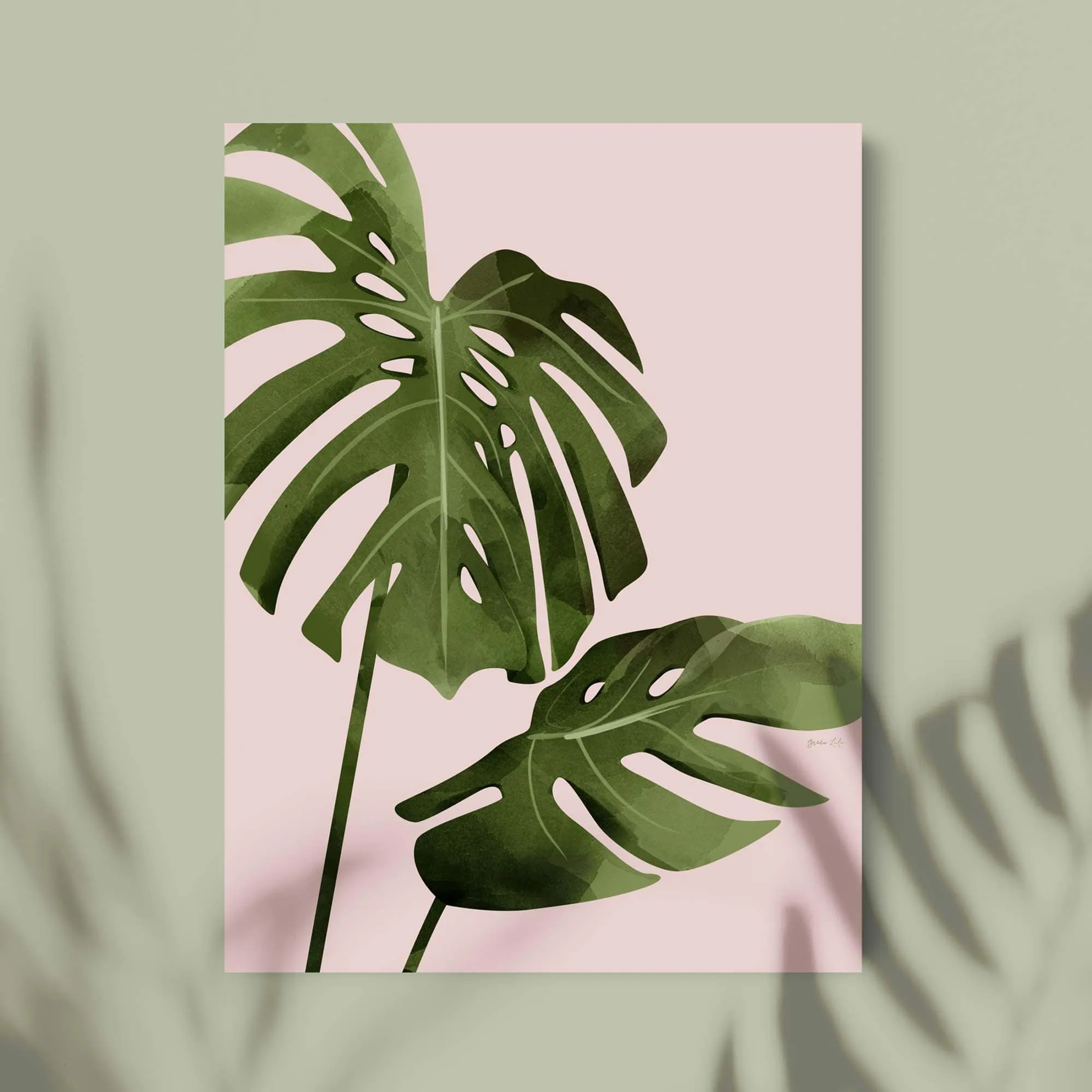 Pink Monstera Leaves Print