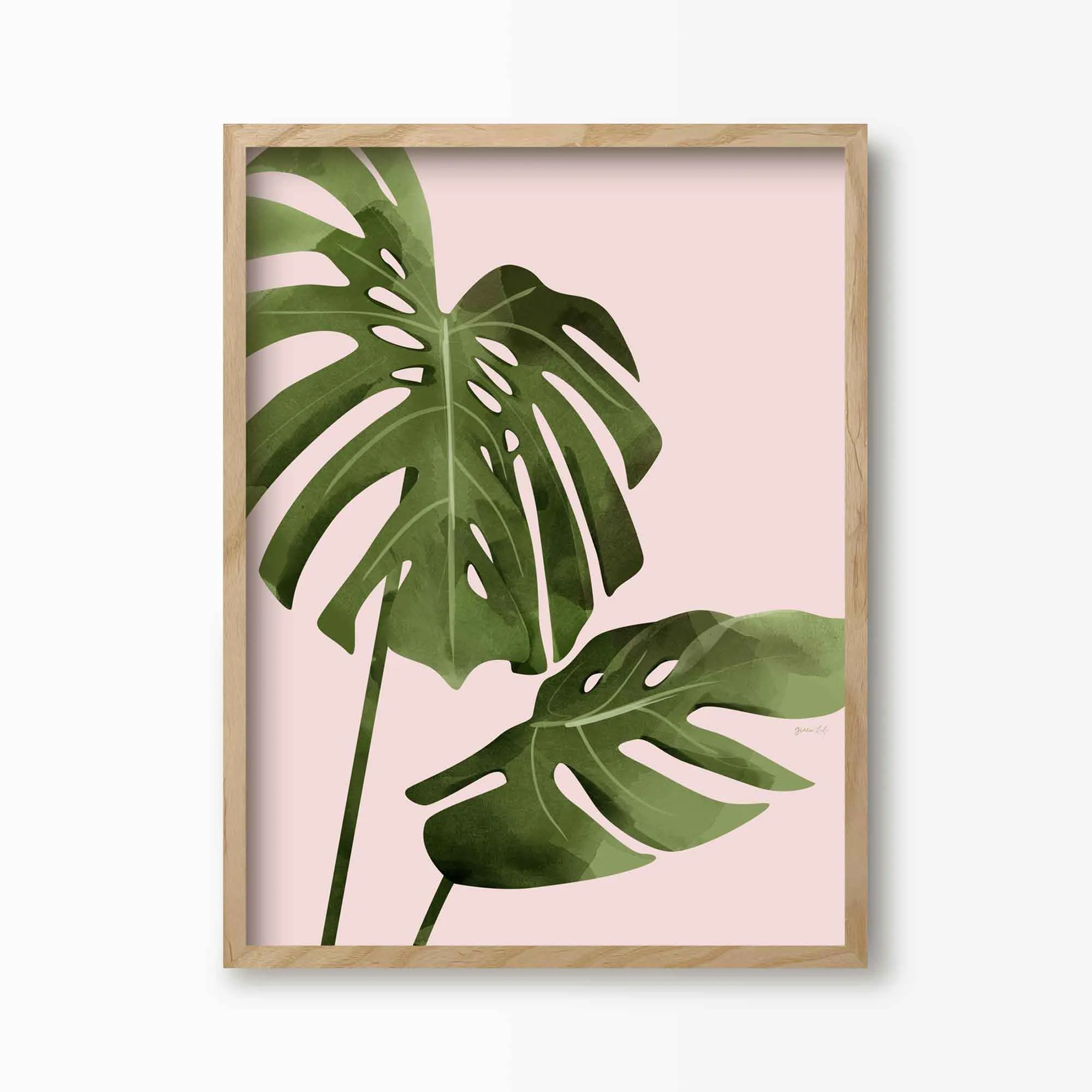 Pink Monstera Leaves Print