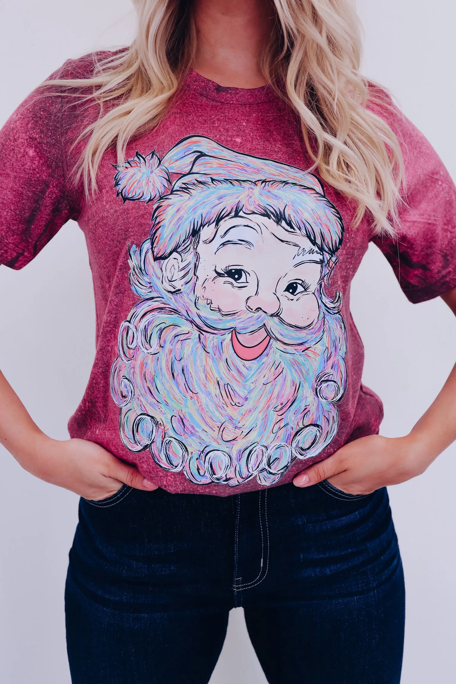 Psychedelic Santa Bleach Wash Graphic Tee S-3X